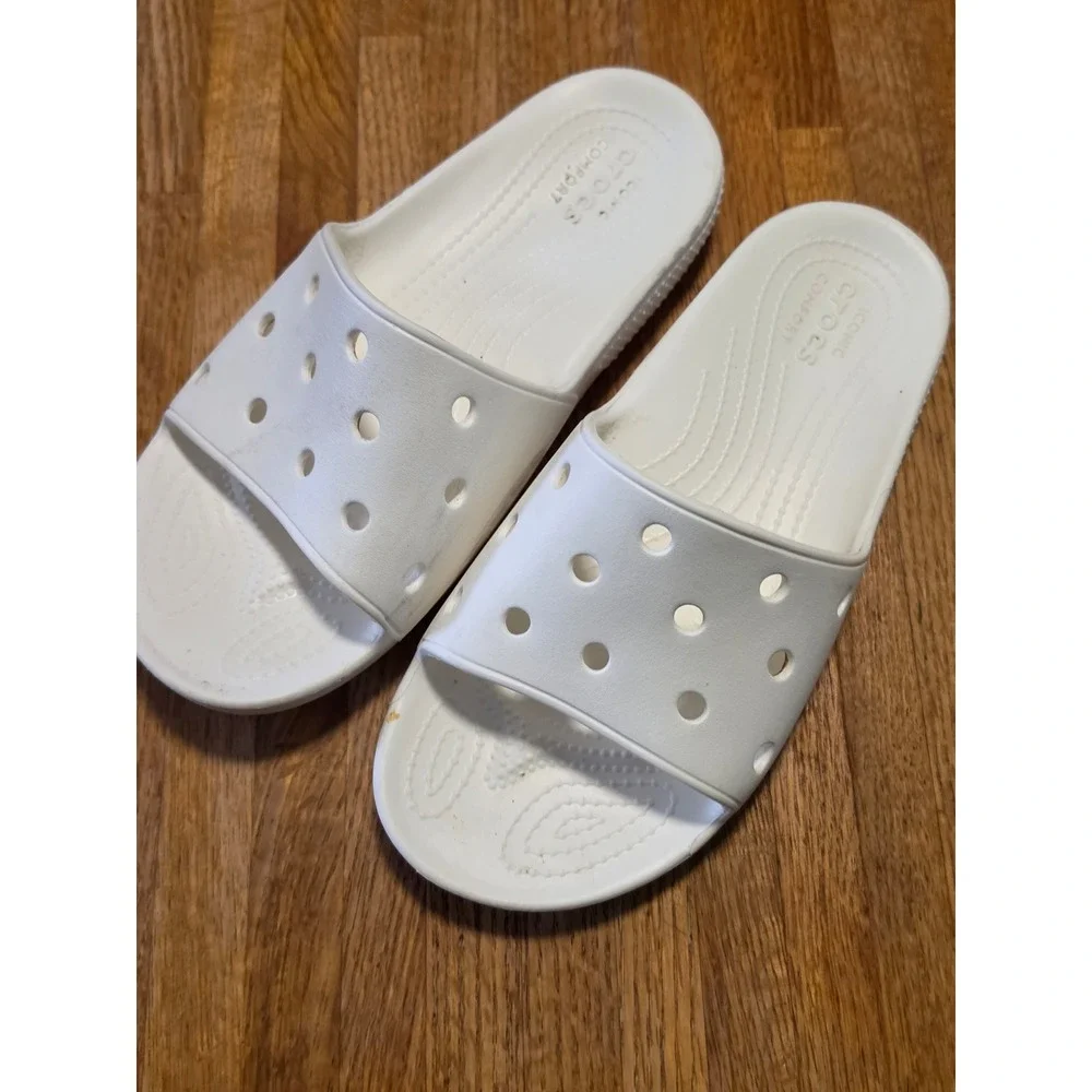 Crocs Classic Slides White Sandals Mens 7 Womens 9 Slip On Shoes 206121